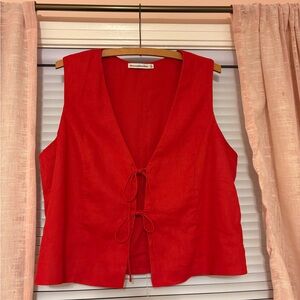 Abercrombie & Fitch Vibrant Red Tie-Front Blouse